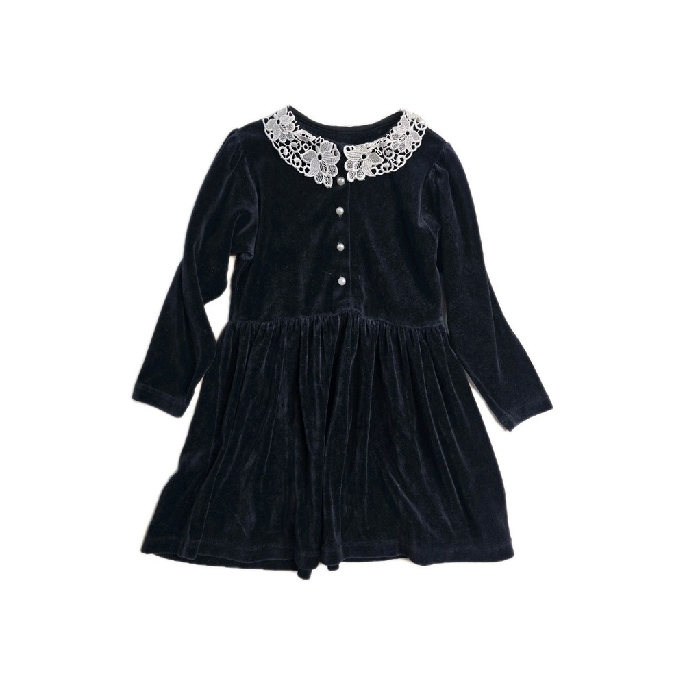 Vintage Girls Dress Velvet  7 Badge White Collar